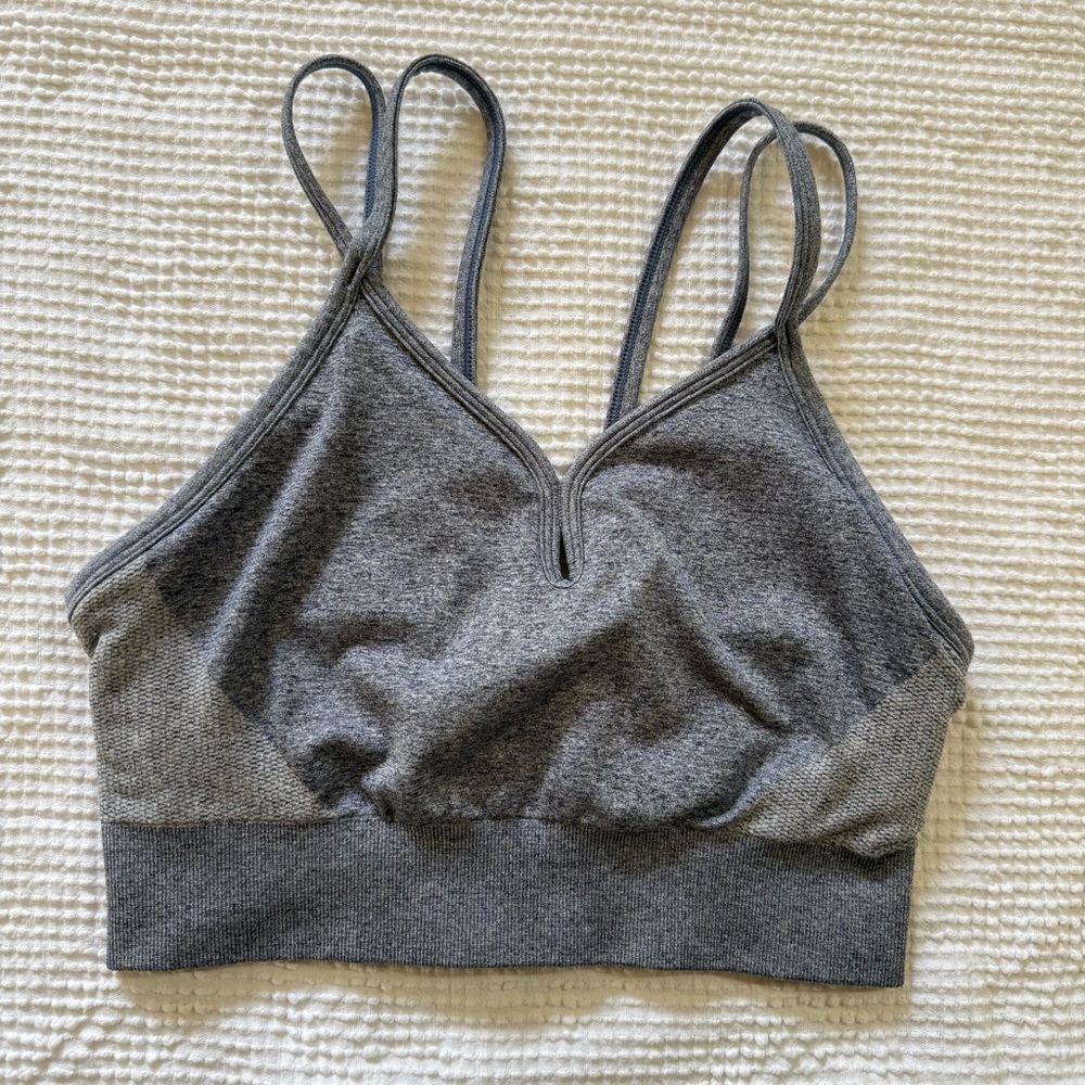 Zella Sports Bra Gray Body Rhythm Seamless Double Strap L